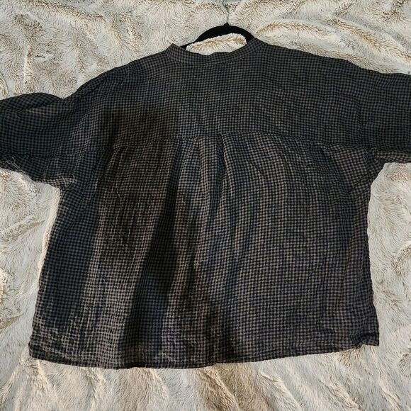 Eileen Fisher Organic Linen Checkered Button Down Shirt - Picture 5 of 7